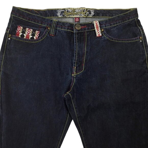 Ruthless Art Embroidered Men's Jeans 36 x 34 Aztec Southwest Phoenix Dark Artful - Picture 2 of 12